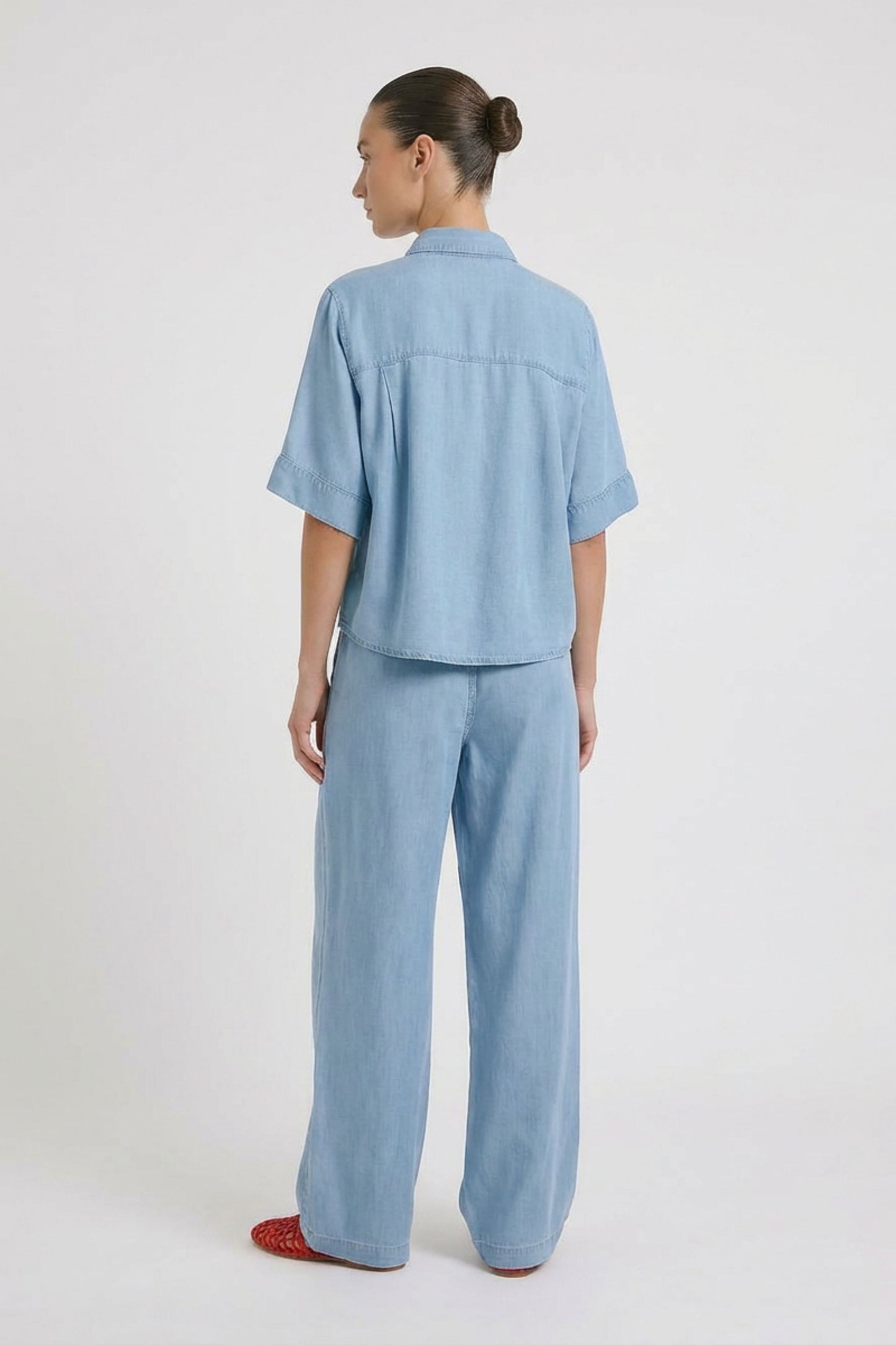 Oui Light Blue Denim SS Blouse