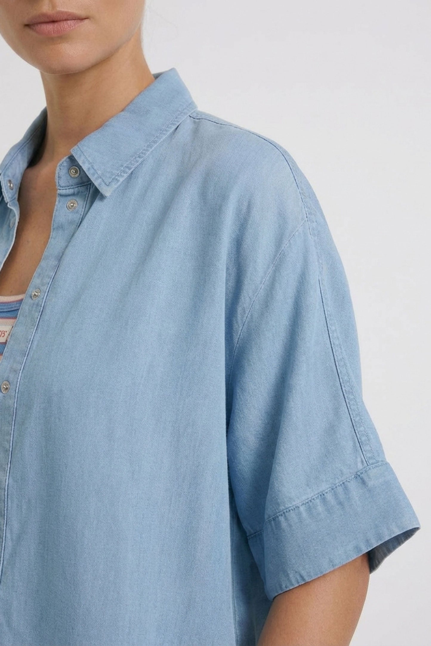 Oui Light Blue Denim SS Blouse