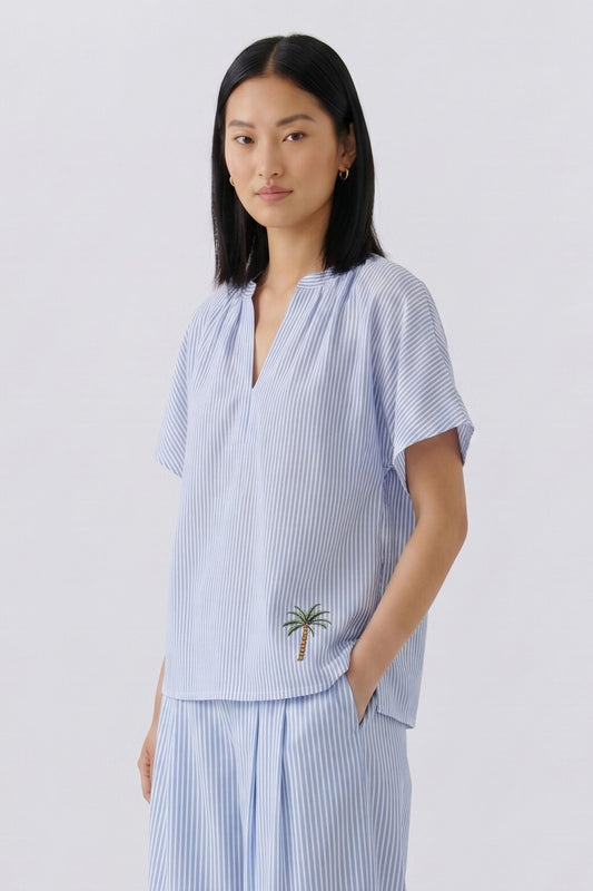 Oui Light Blue/White Stripe Tunic Top