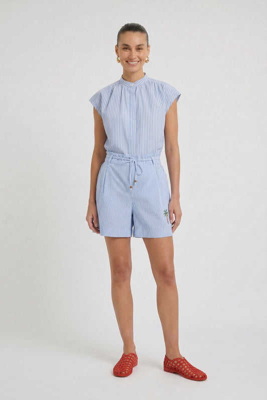 Oui Light Blue/White Stripe Shorts