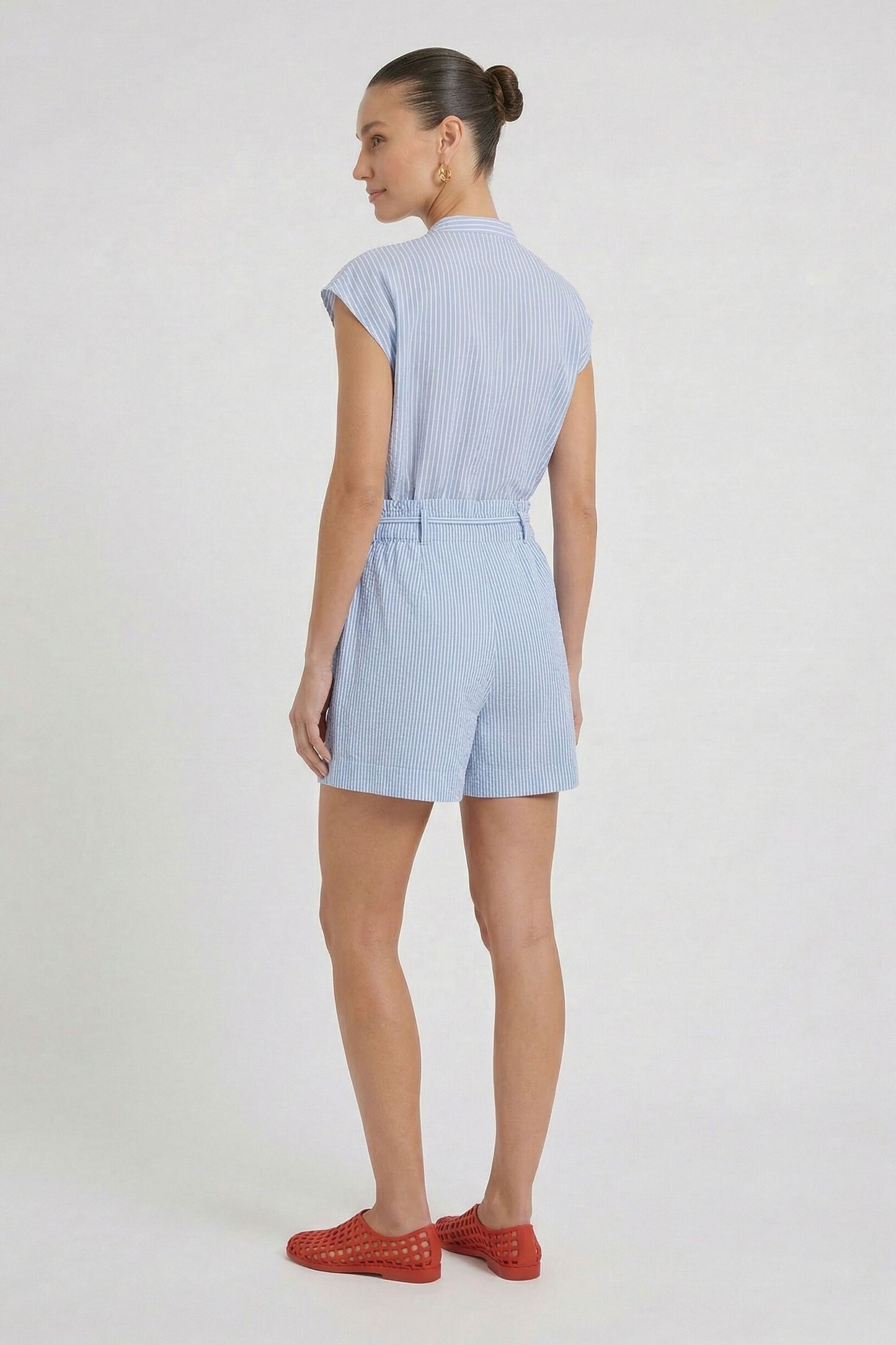 Oui Light Blue/White Stripe Shorts