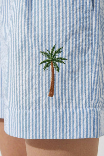 Oui Light Blue/White Stripe Shorts