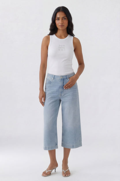 Oui White/Off White Embellished Vest Top
