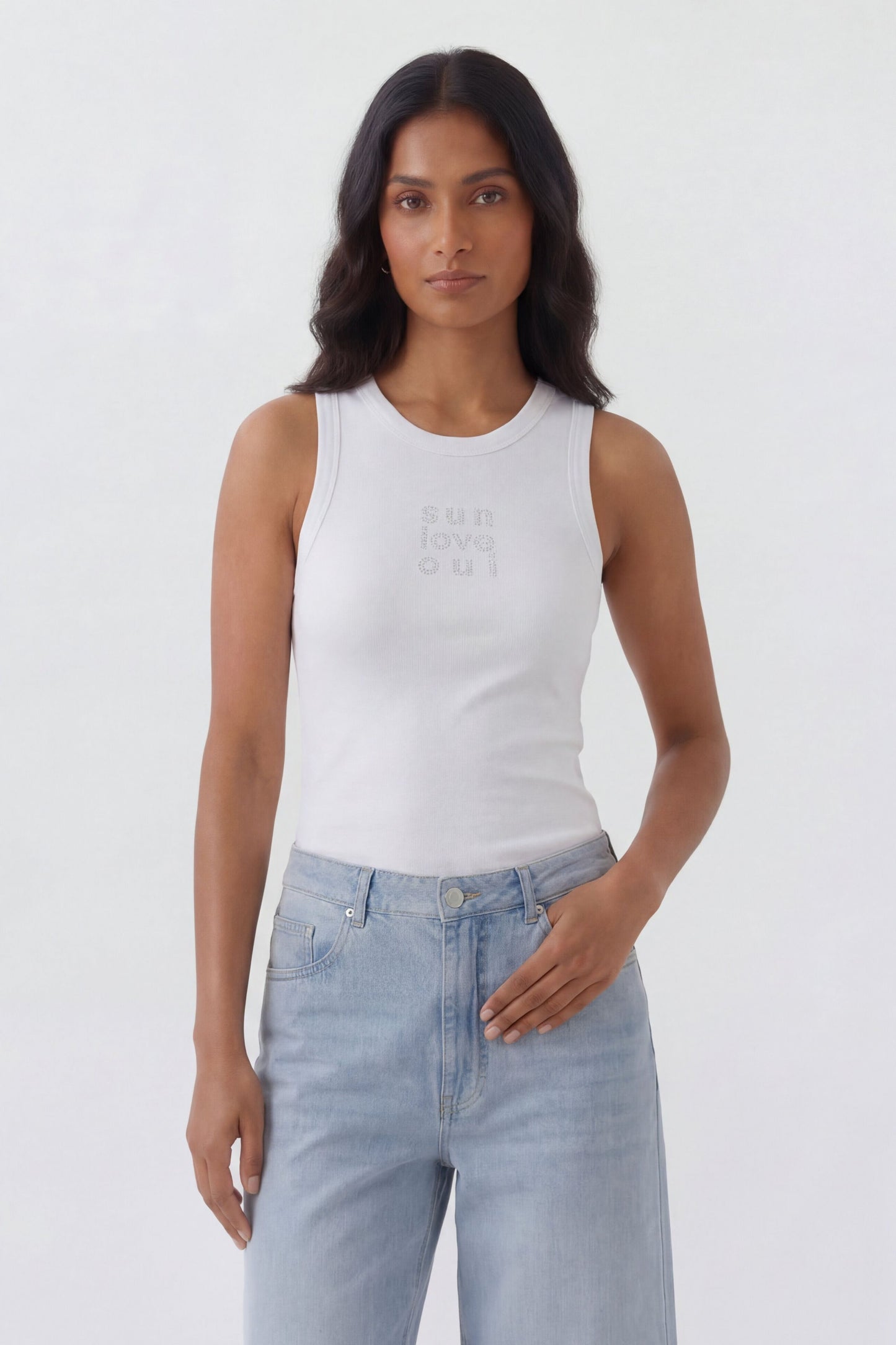 Oui White/Off White Embellished Vest Top