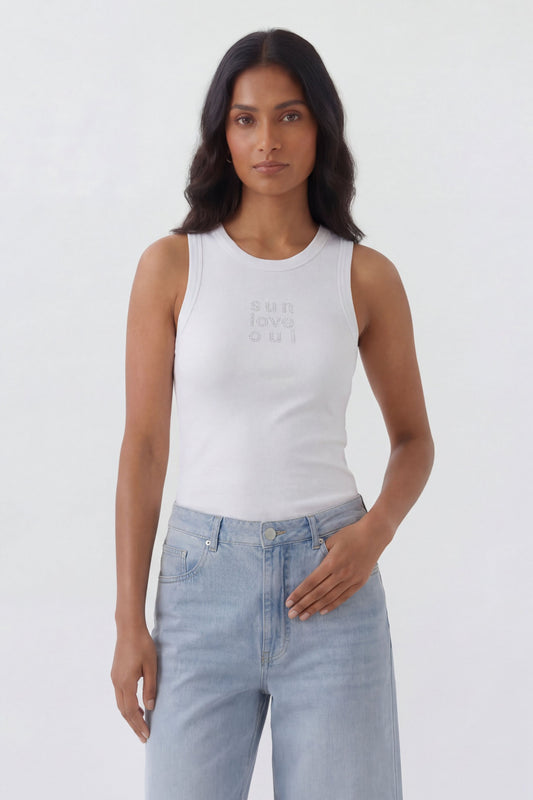 Oui White/Off White Embellished Vest Top