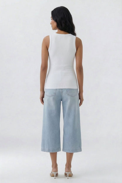 Oui White/Off White Embellished Vest Top