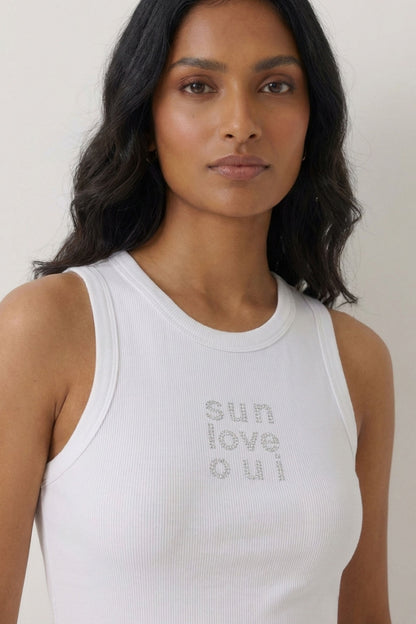 Oui White/Off White Embellished Vest Top