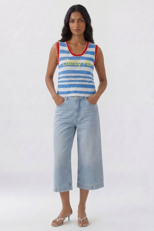 Oui Light Blue Denim Culotte