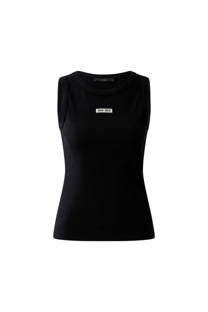 Oui Black Ribbed Vest Top