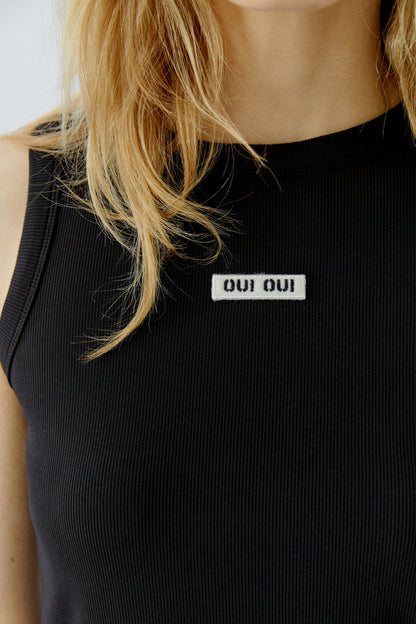 Oui Black Ribbed Vest Top
