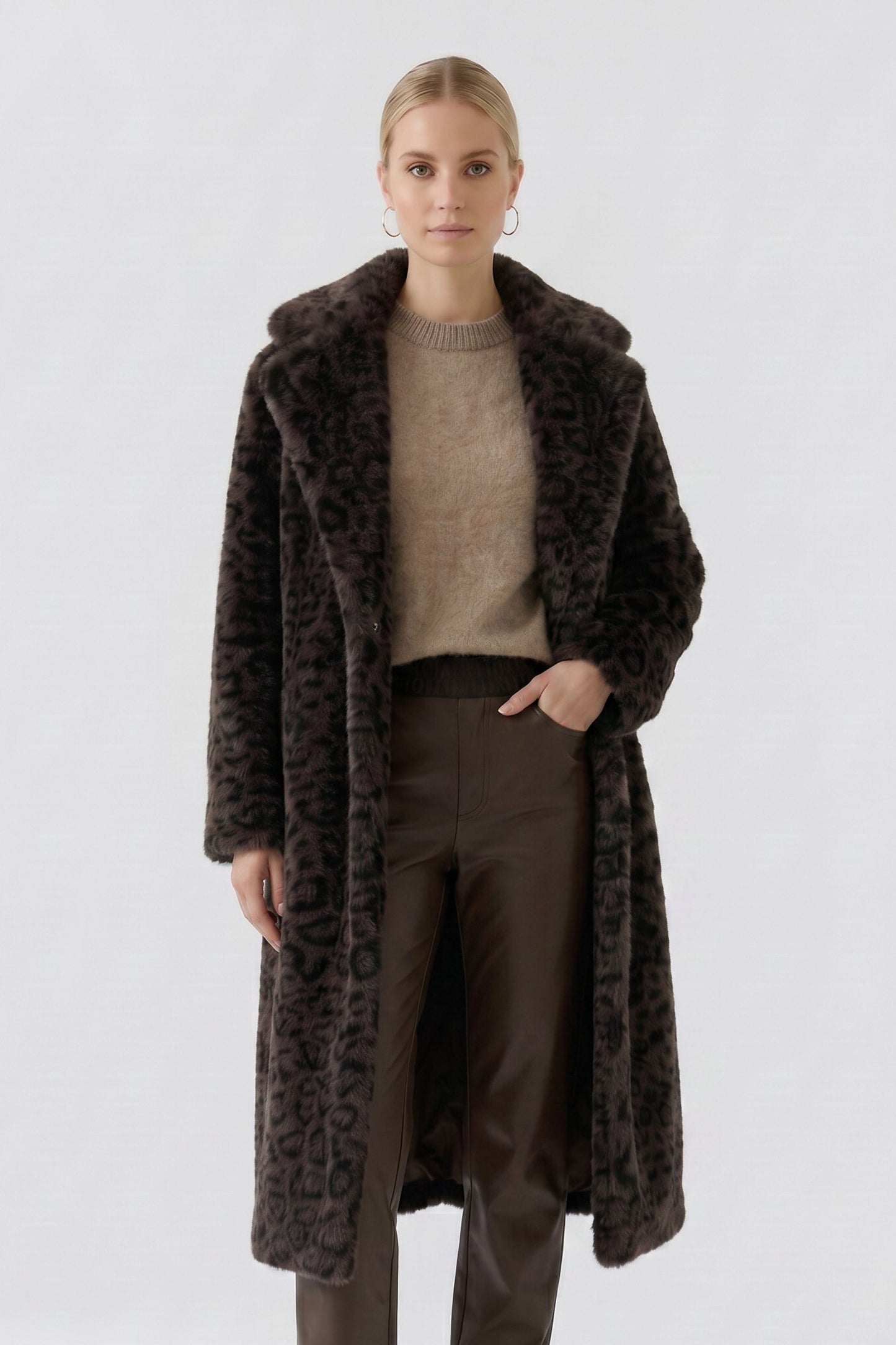 Oui Dk Brown/Grey/Black Animal Coat