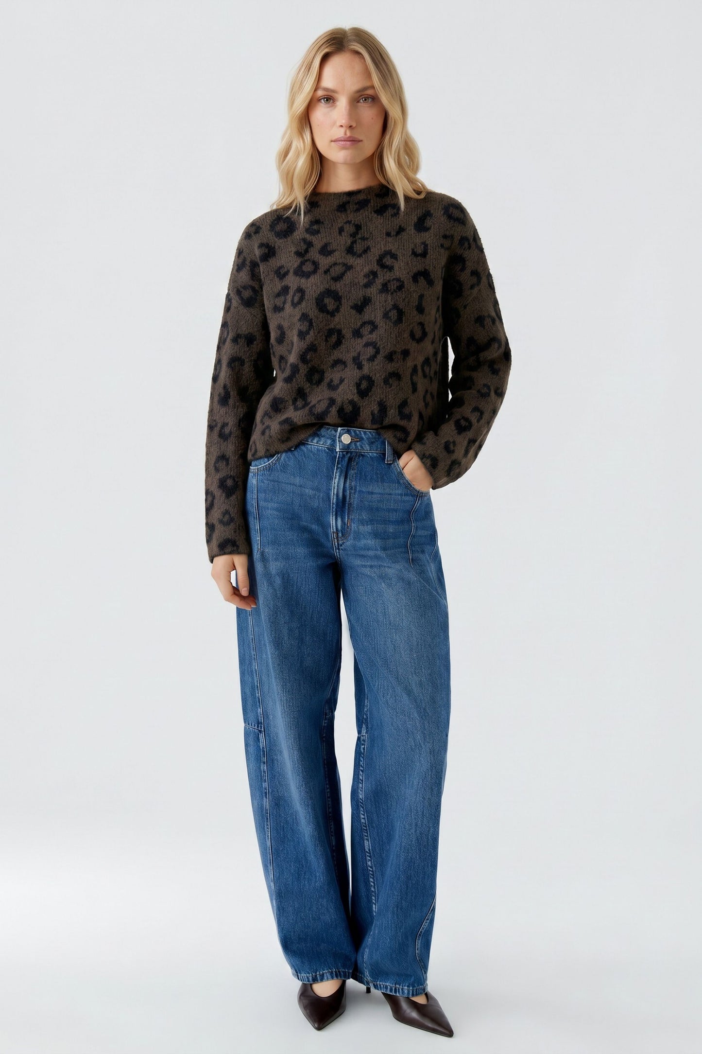Oui Dark Brown/Grey/Black Leopard Jumper