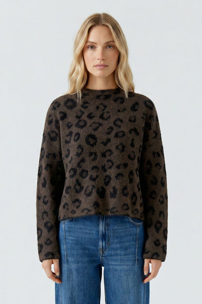 Oui Dark Brown/Grey/Black Leopard Jumper