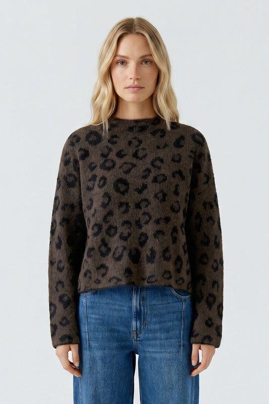 Oui Dark Brown/Grey/Black Leopard Jumper