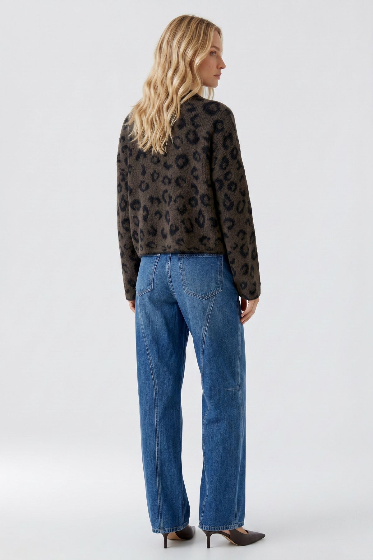 Oui Dark Brown/Grey/Black Leopard Jumper