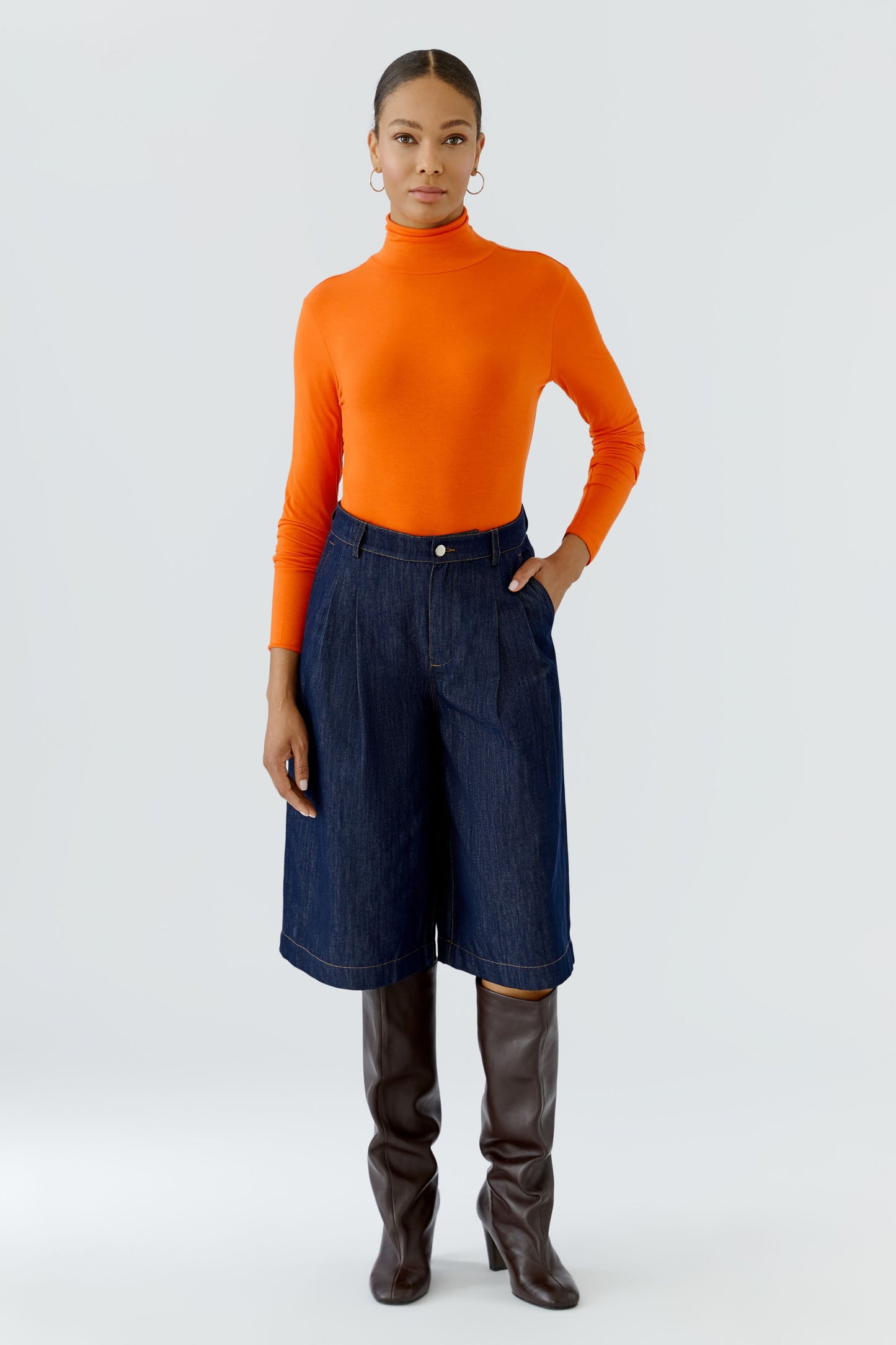 Oui Orangeade Long Sleeve Roll Neck Top