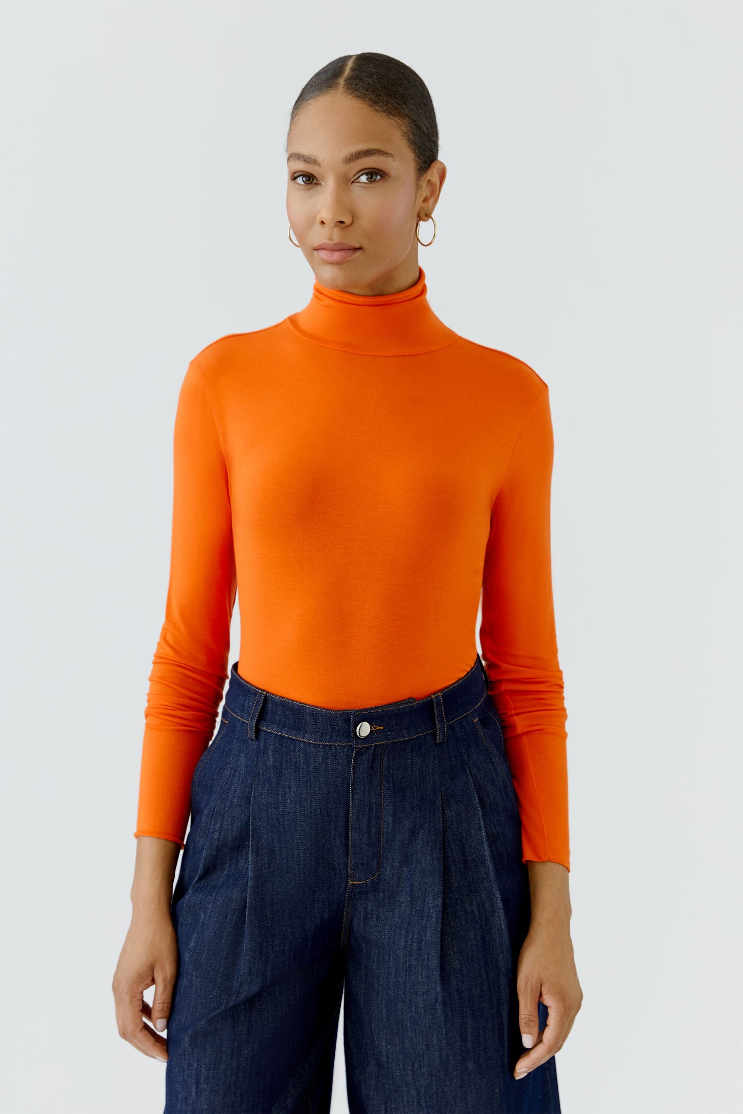 Oui Orangeade Long Sleeve Roll Neck Top