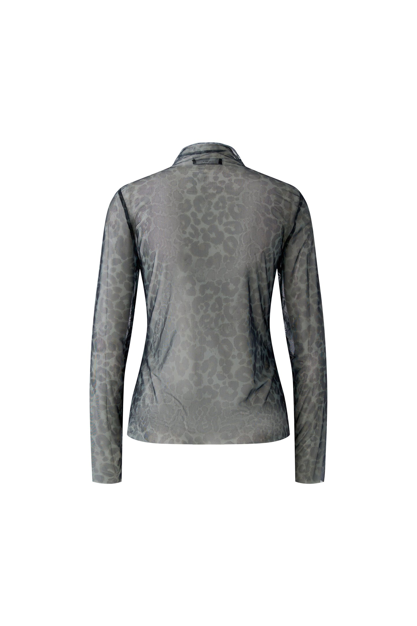 Oui Dark Brown/Grey/Black Leopard Mesh Top