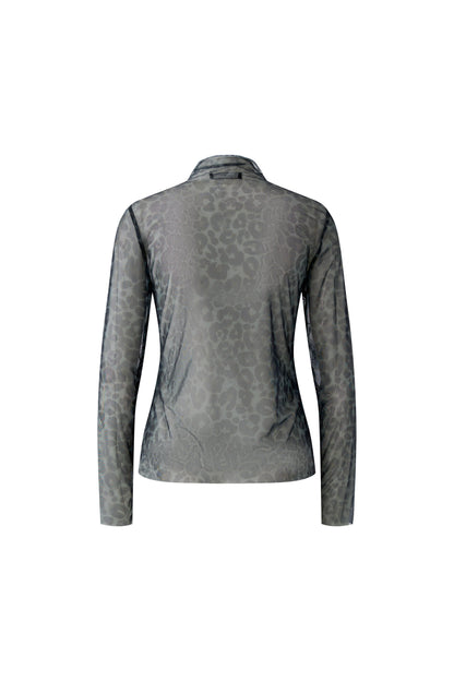 Oui Dark Brown/Grey/Black Leopard Mesh Top