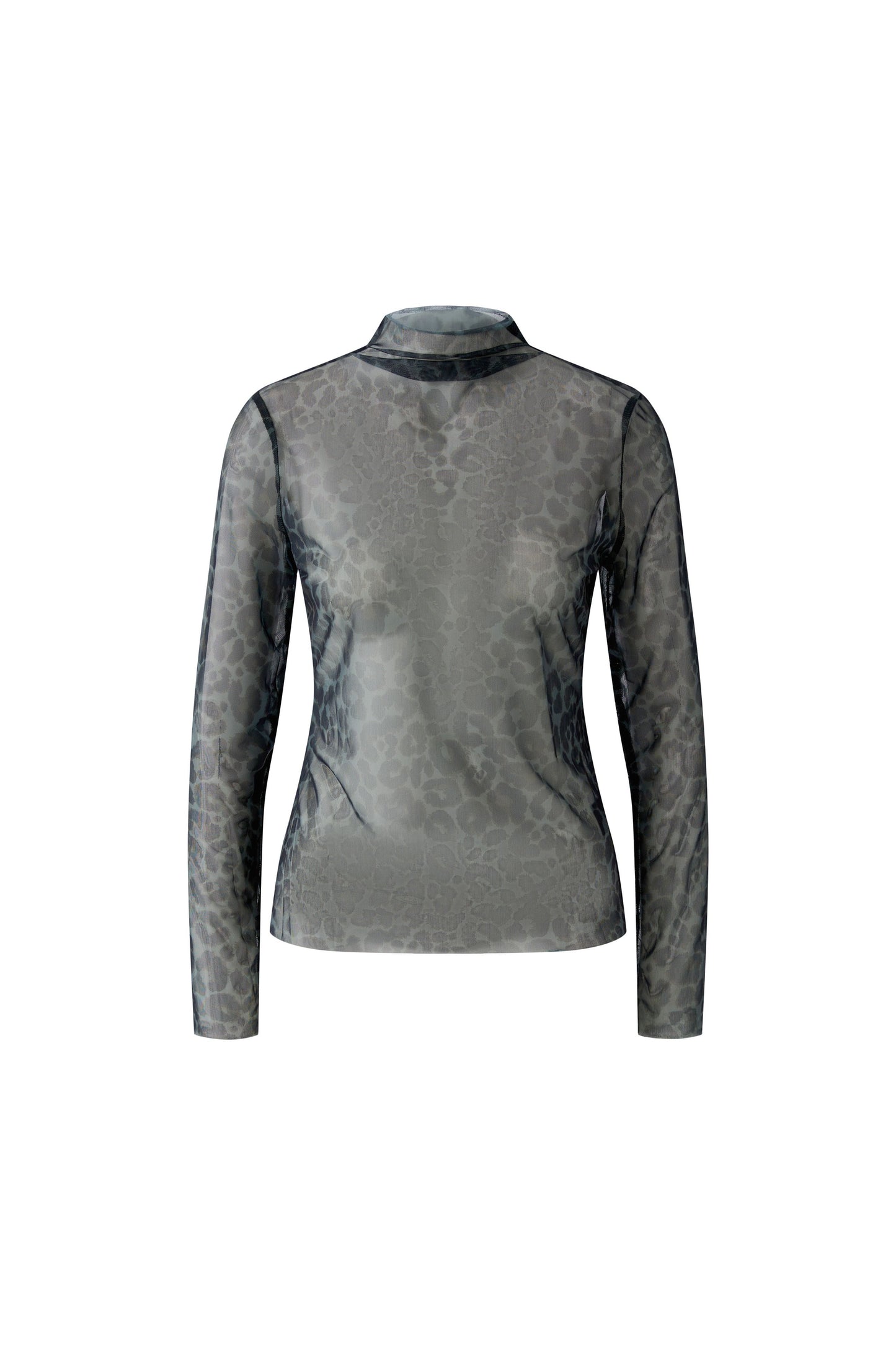 Oui Dark Brown/Grey/Black Leopard Mesh Top