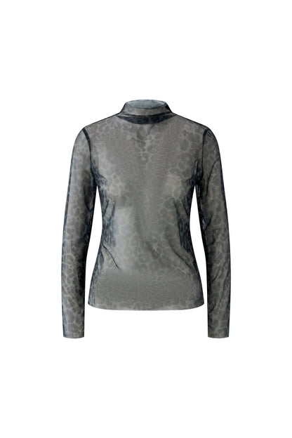 Oui Dark Brown/Grey/Black Leopard Mesh Top