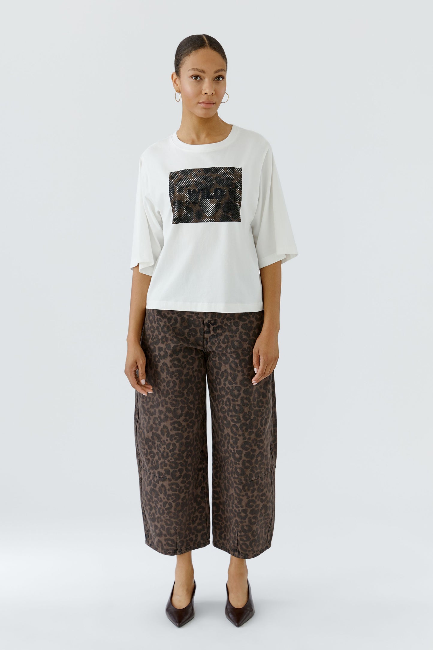 Oui Cloud Dancer/Leopard Wild T-Shirt