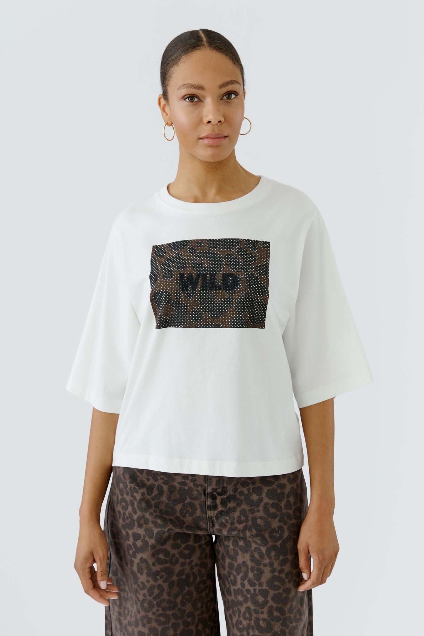 Oui Cloud Dancer/Leopard Wild T-Shirt