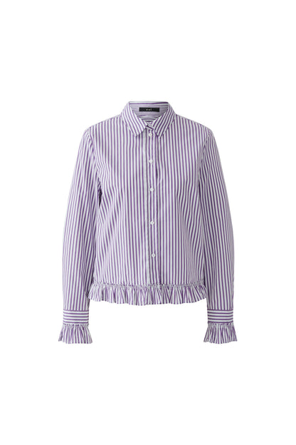 Oui White/Violet Stripe Ruffle Shirt