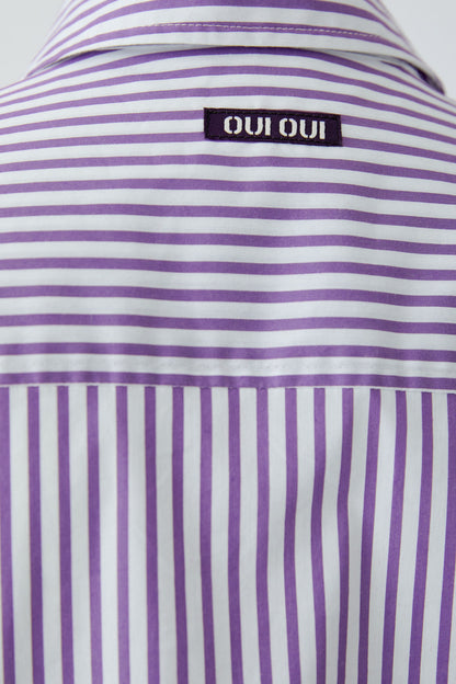 Oui White/Violet Stripe Ruffle Shirt