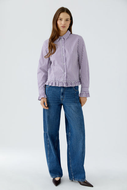 Oui White/Violet Stripe Ruffle Shirt
