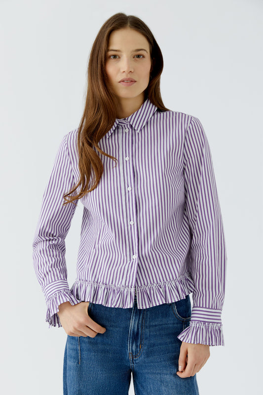 Oui White/Violet Stripe Ruffle Shirt