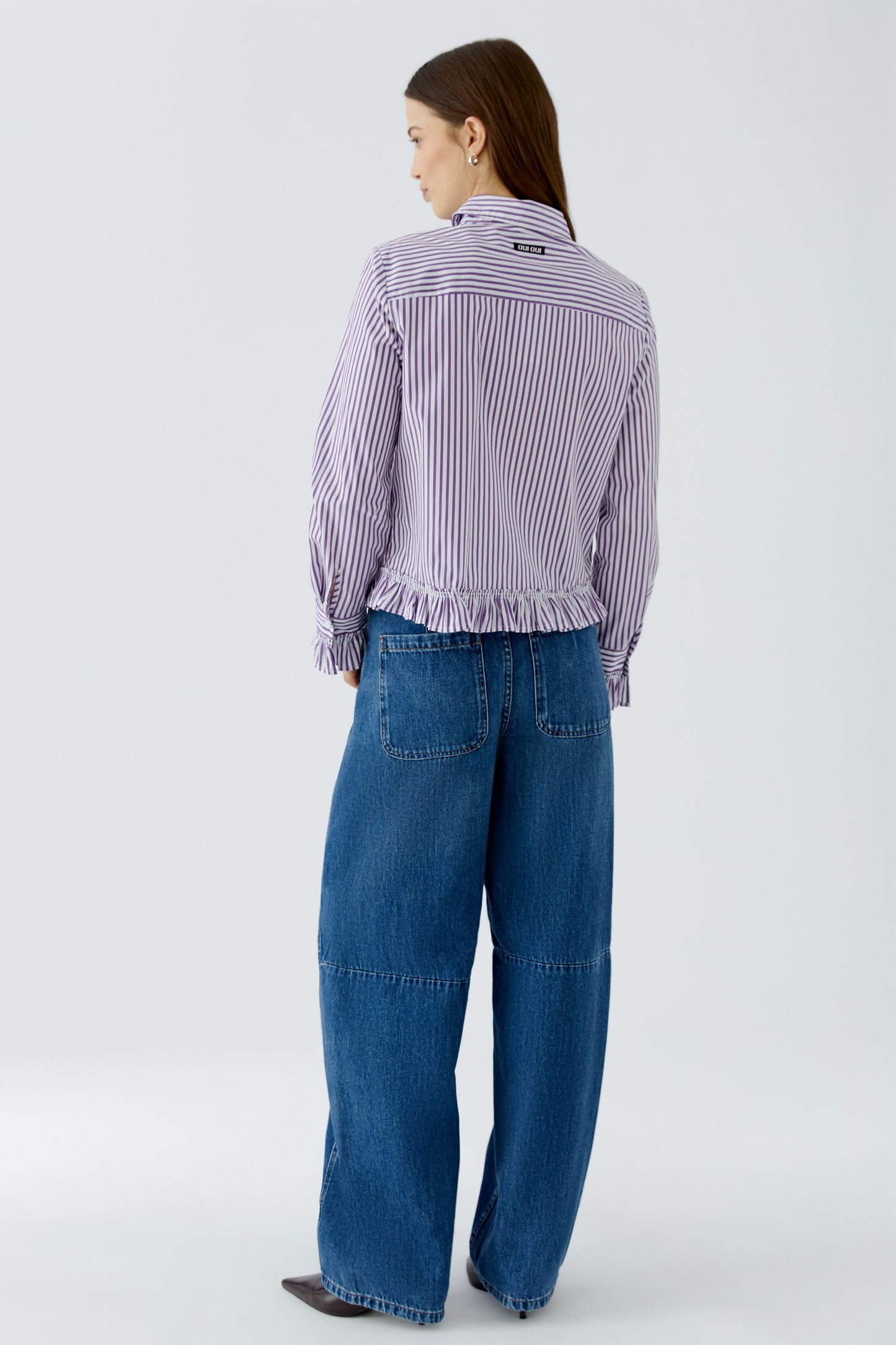 Oui White/Violet Stripe Ruffle Shirt