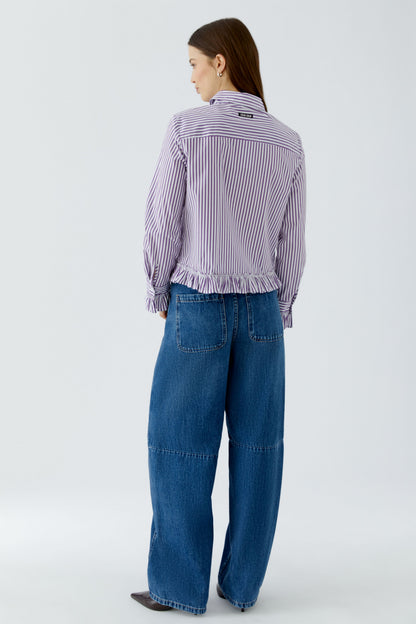 Oui White/Violet Stripe Ruffle Shirt