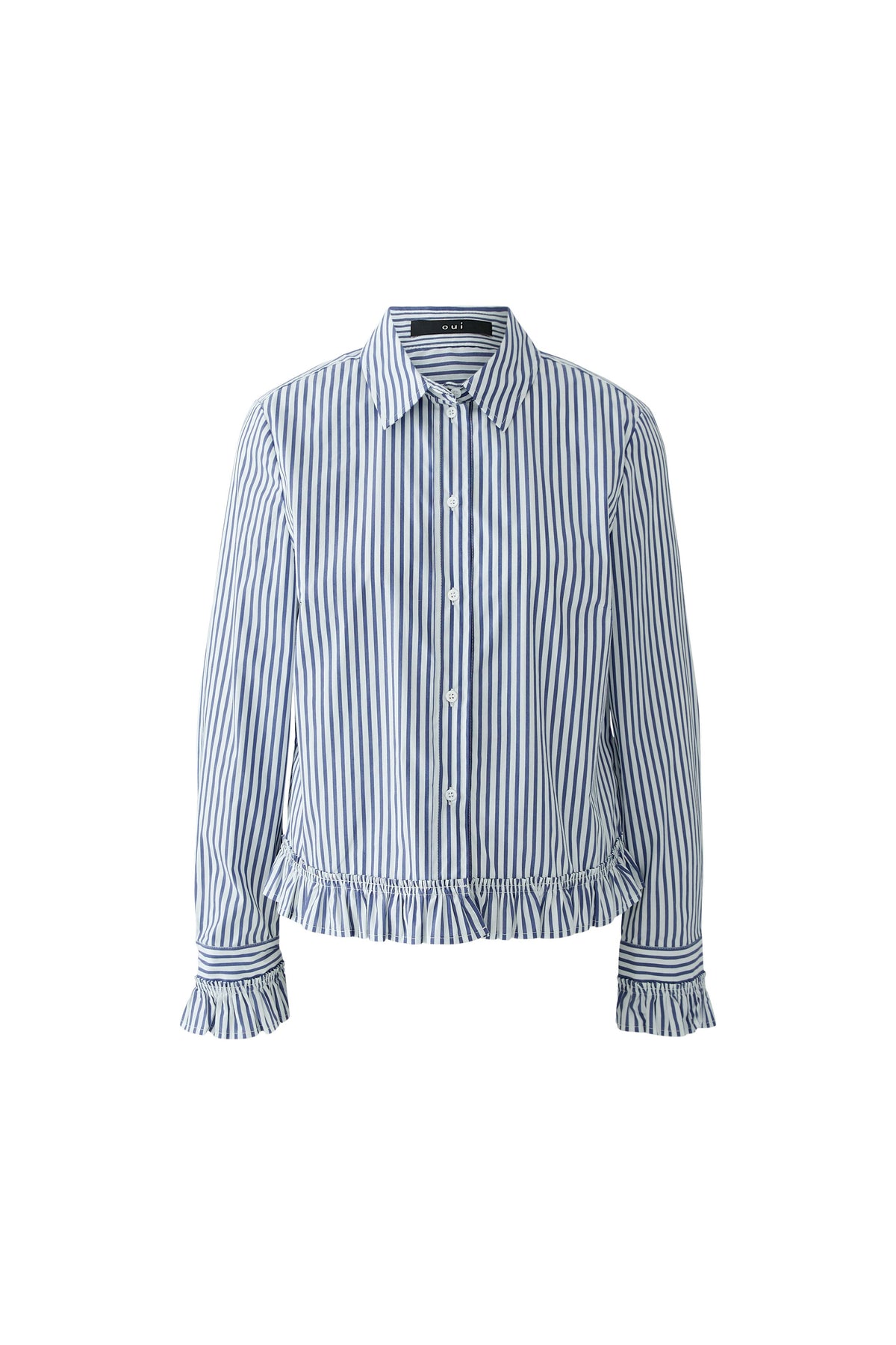 Oui White/Blue Stripe Ruffle Shirt