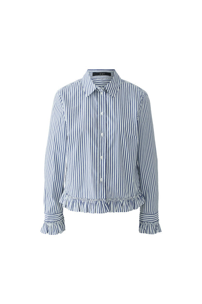 Oui White/Blue Stripe Ruffle Shirt
