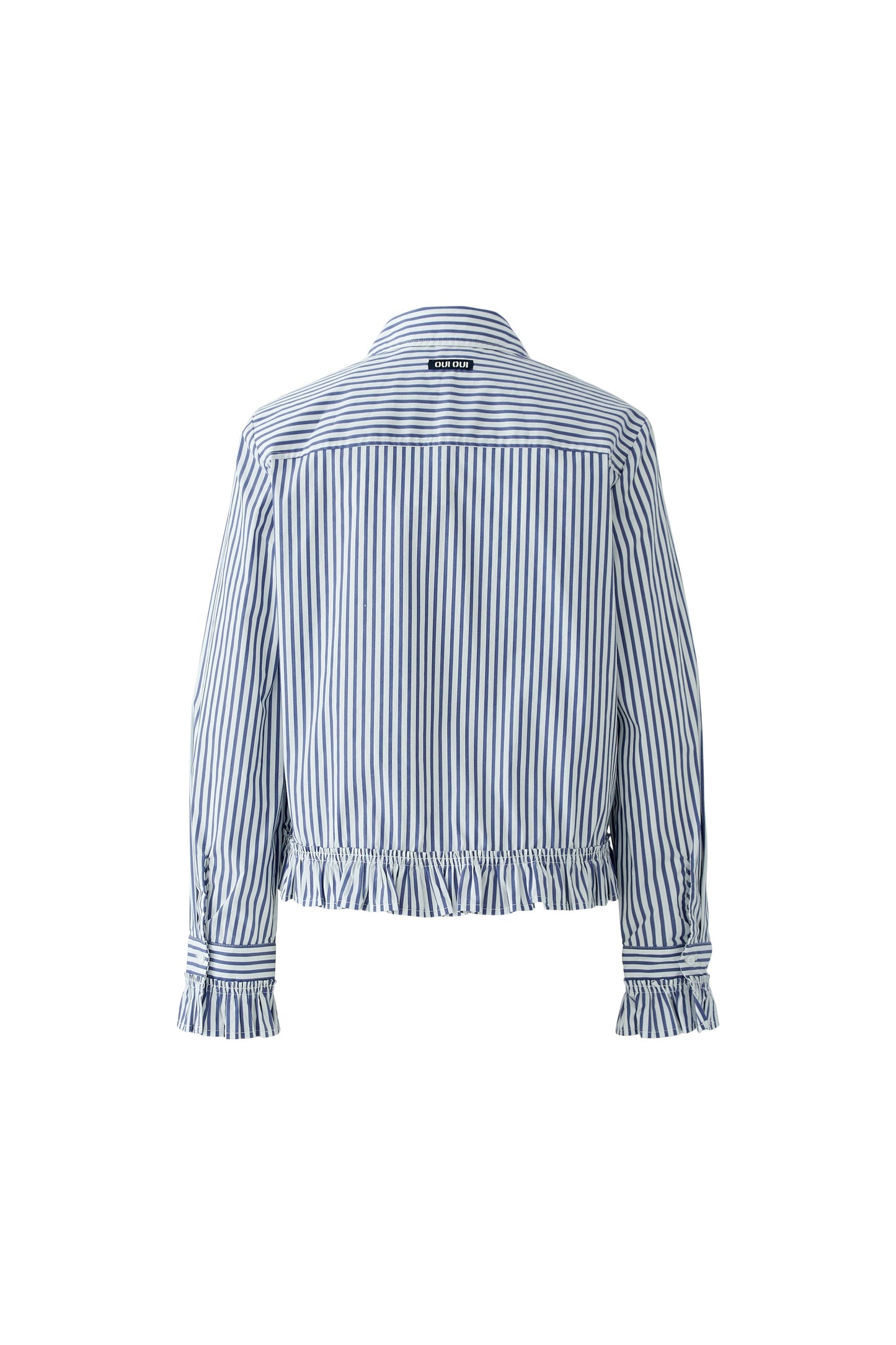 Oui White/Blue Stripe Ruffle Shirt