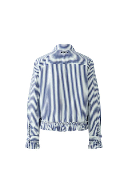 Oui White/Blue Stripe Ruffle Shirt