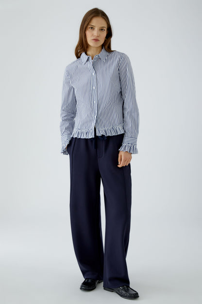 Oui White/Blue Stripe Ruffle Shirt