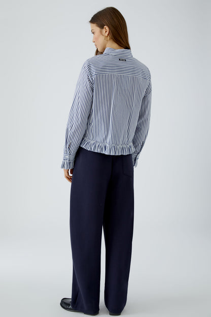 Oui White/Blue Stripe Ruffle Shirt
