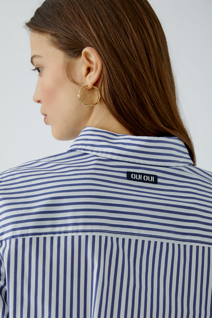 Oui White/Blue Stripe Ruffle Shirt