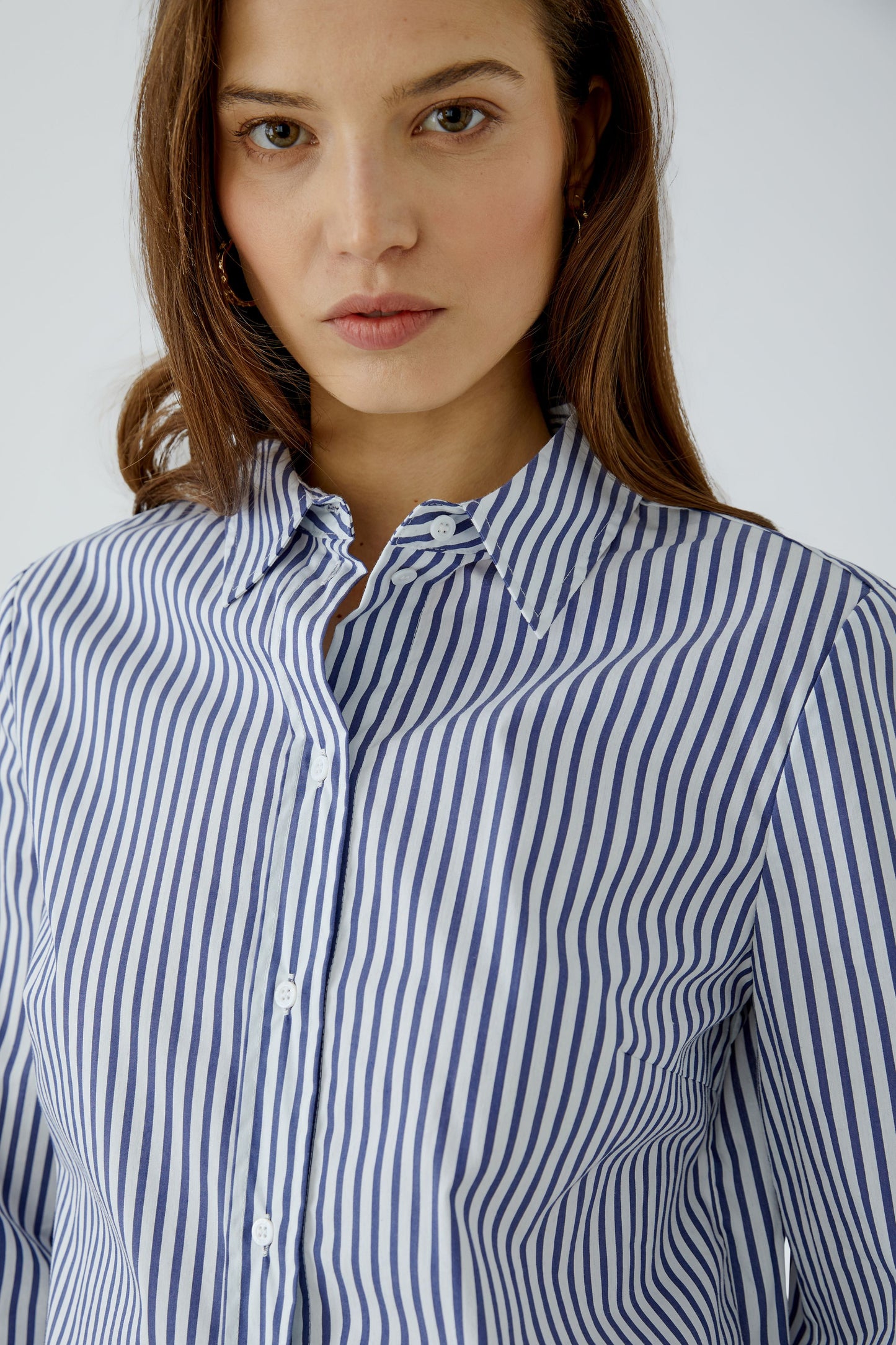 Oui White/Blue Stripe Ruffle Shirt