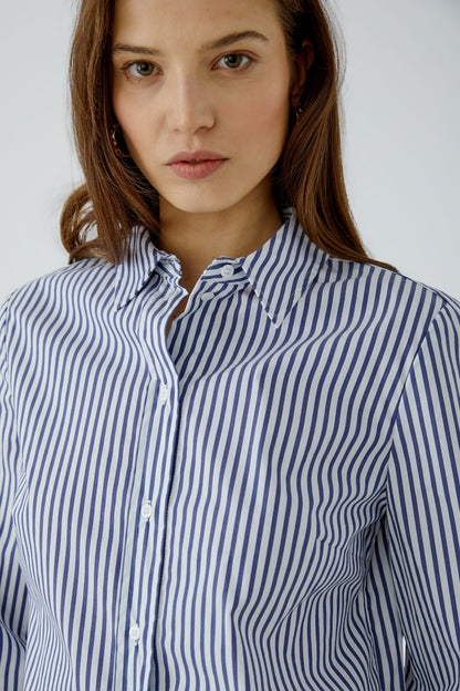 Oui White/Blue Stripe Ruffle Shirt