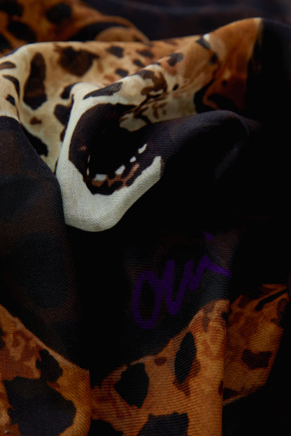 Oui Dark Brown/Camel Leopard Scarf
