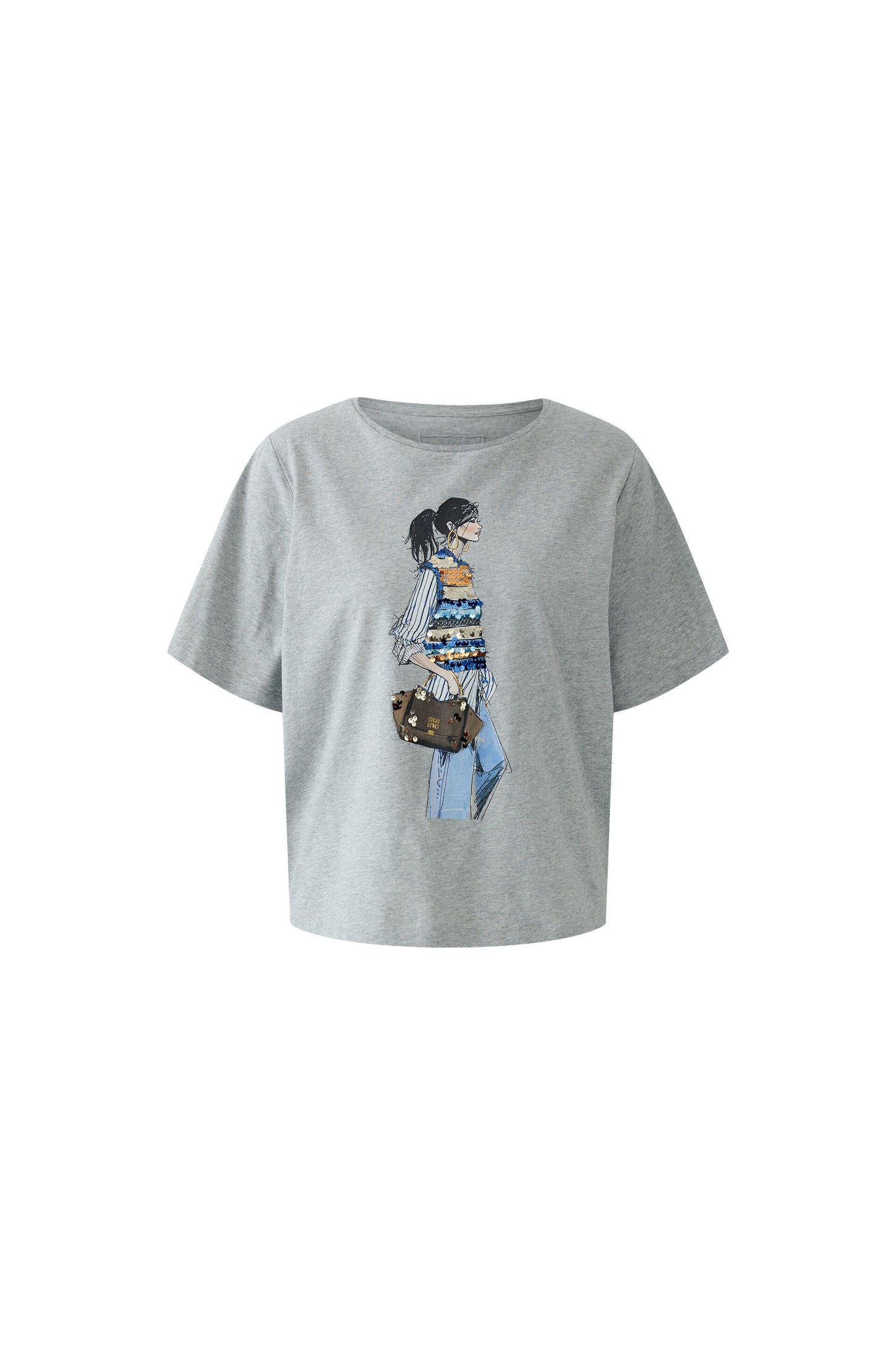 Oui River Stone Lady Print Sequin T-Shirt
