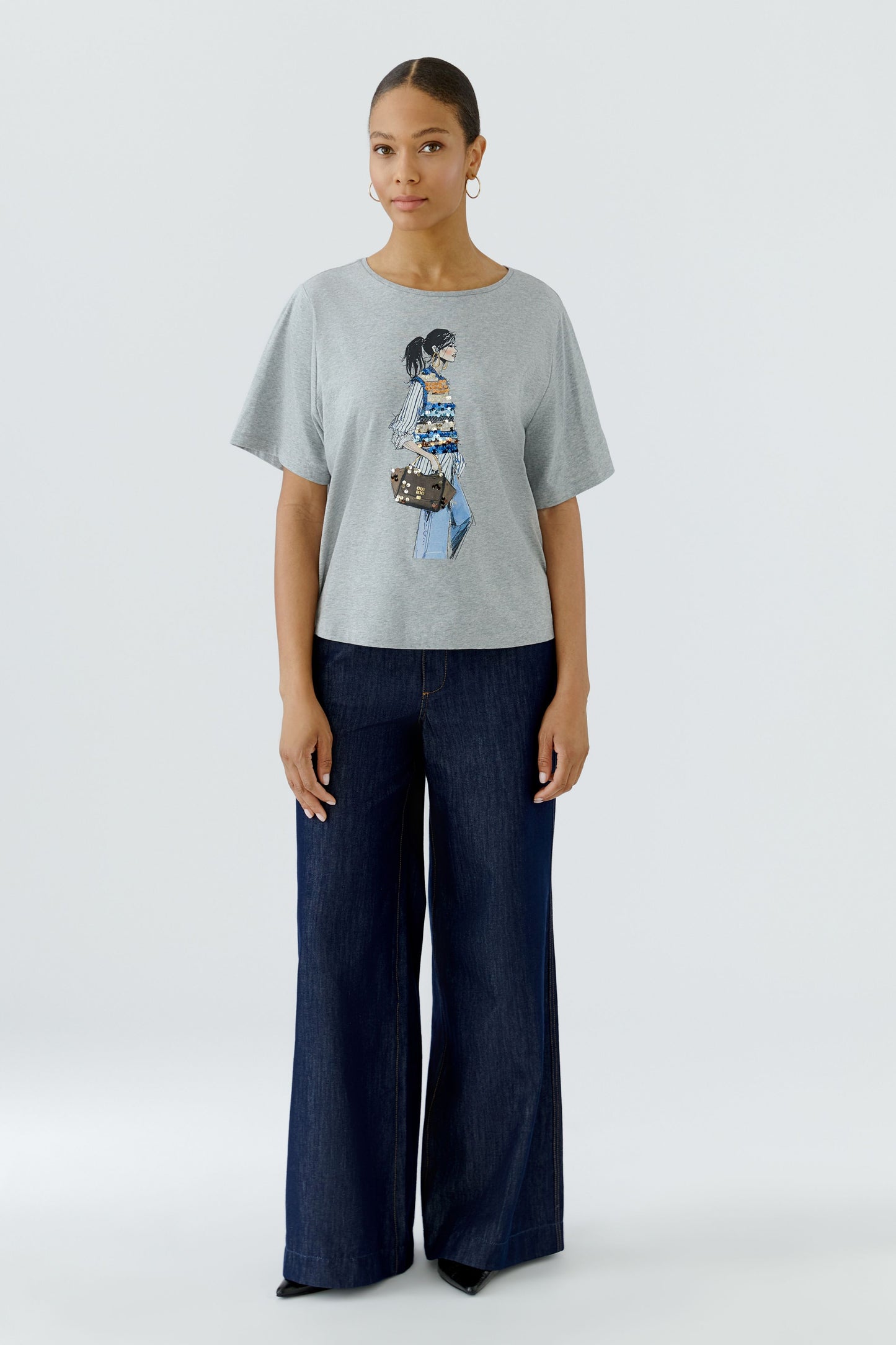Oui River Stone Lady Print Sequin T-Shirt