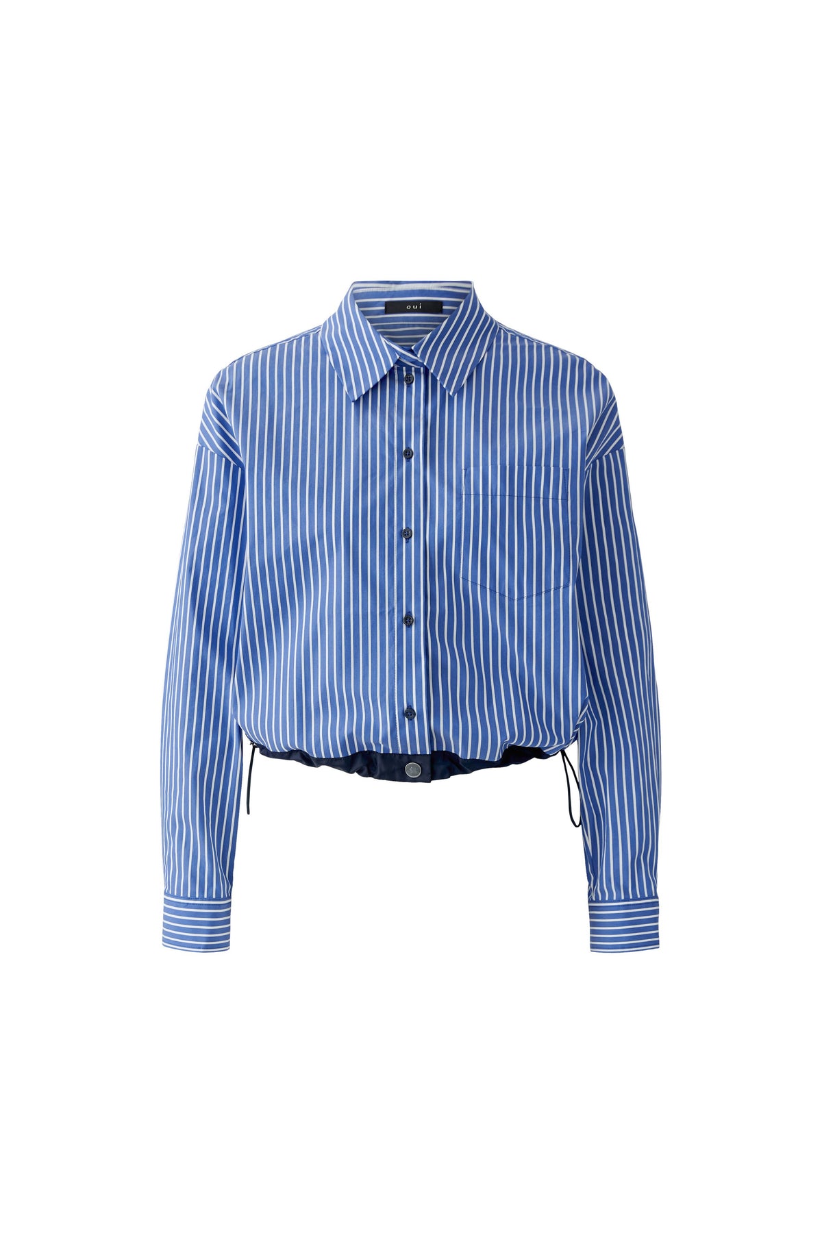 Oui Blue/White Striped Cropped Shirt