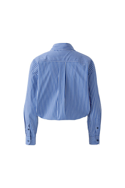 Oui Blue/White Striped Cropped Shirt