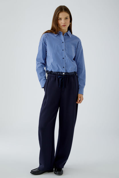 Oui Blue/White Striped Cropped Shirt