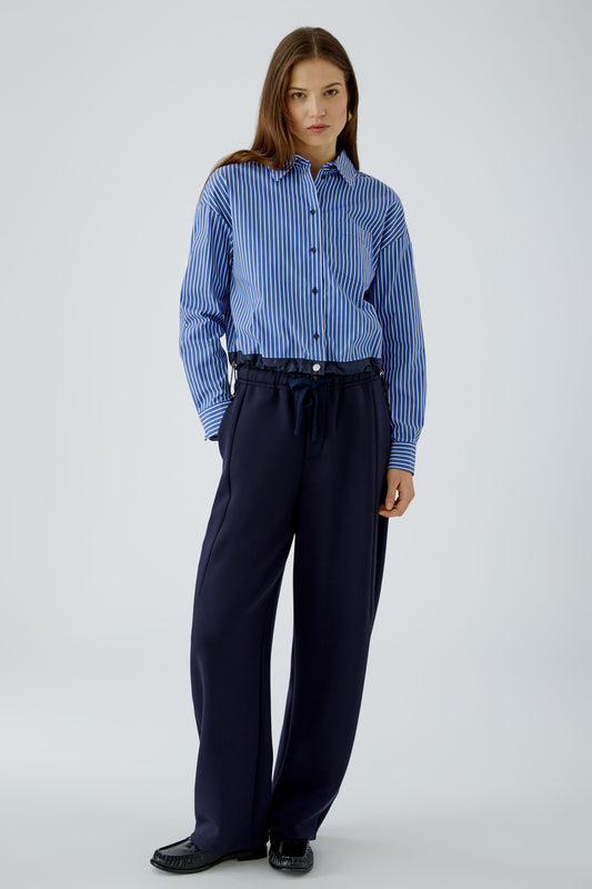 Oui Blue/White Stripped Cropped Shirt