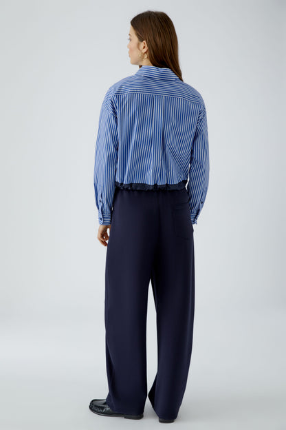 Oui Blue/White Striped Cropped Shirt